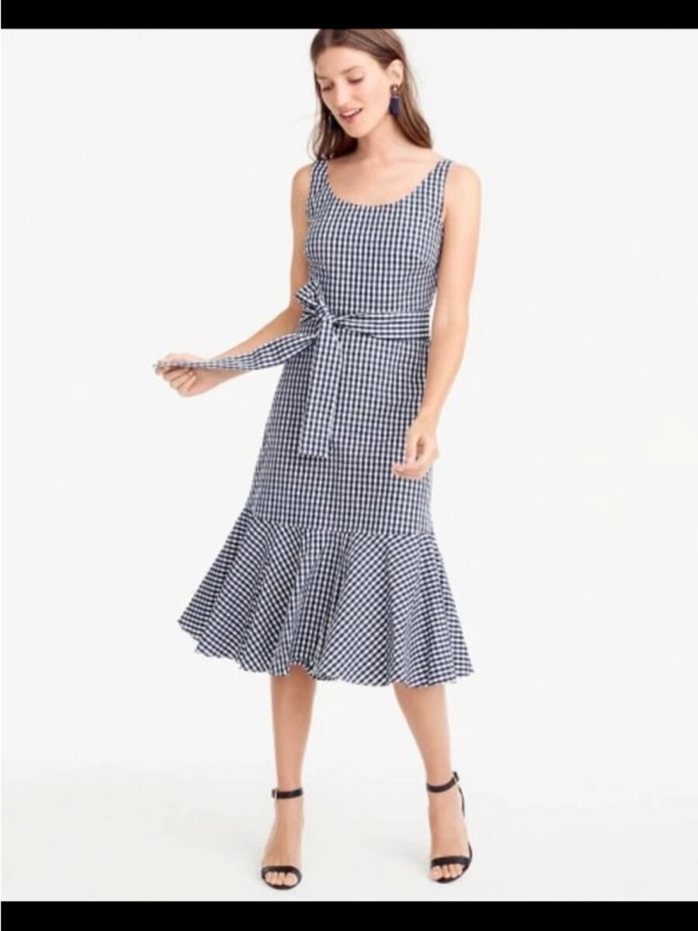 J. Crew Navy and White Gingham Midi Dress